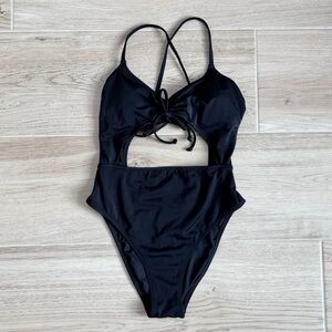 Victoria's Secret Ruched Shine Cutout One Piece Swimsuit Black Medium